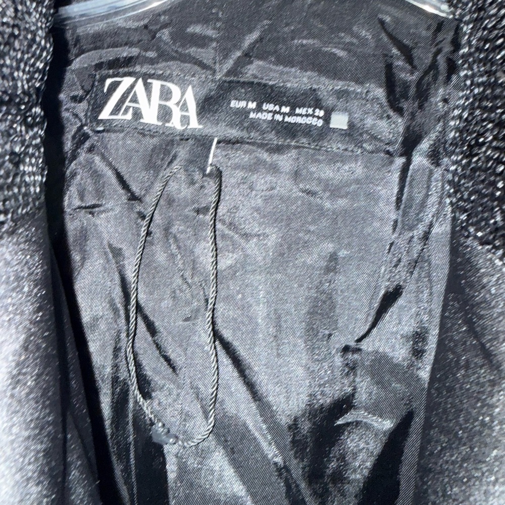 Zara Black Sequined Cropped Blazer with Satin Lapel - Picture 5 of 9
